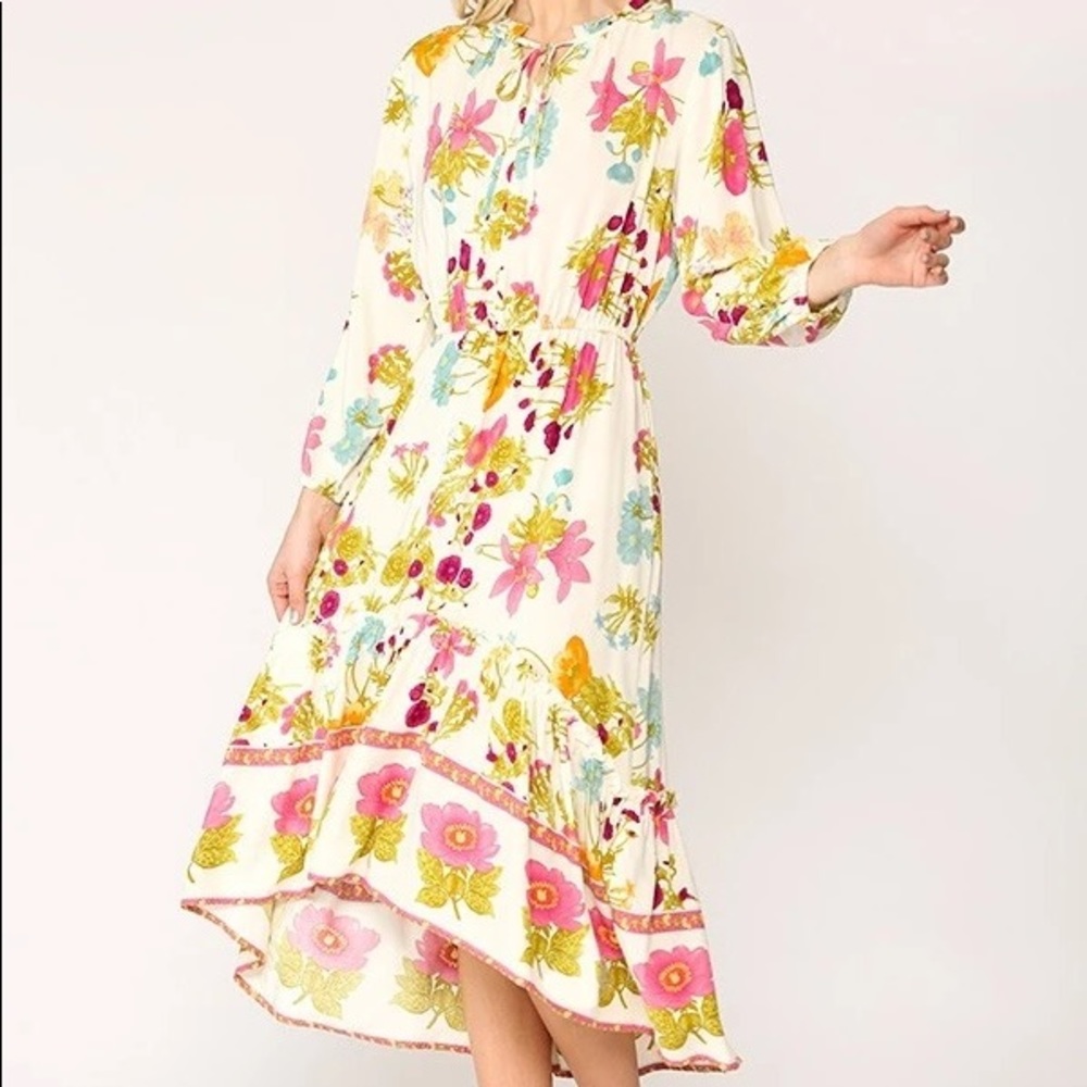 Gigio Floral High Low Long Sleeve Dress